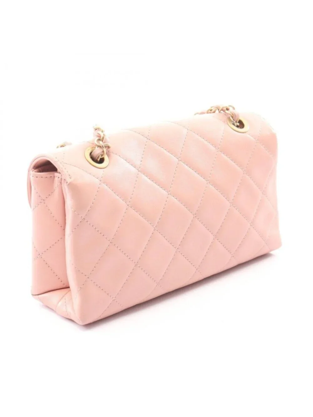 Chanel Shoulder Bag Quilted Logo Pink Lambskin Chain